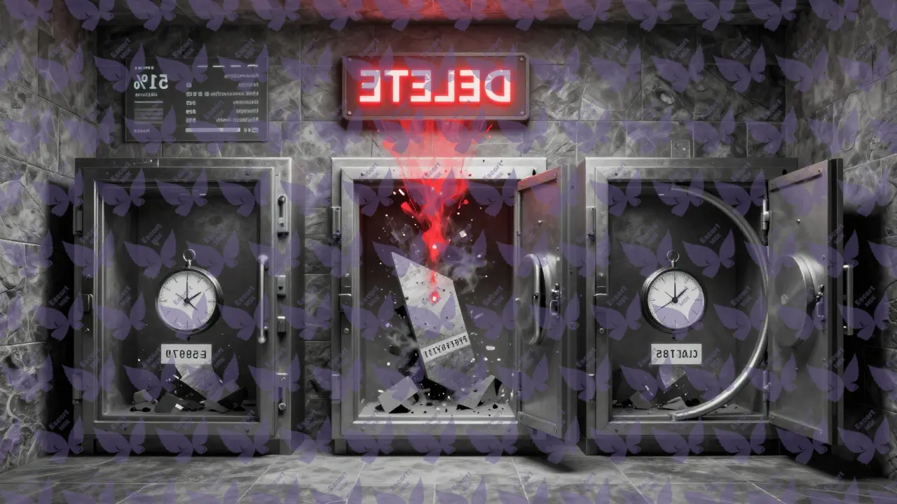 Три запертых хранилища с фрагментами данных, которые исчезают при команде удаления &mdash; только коды, без имен.