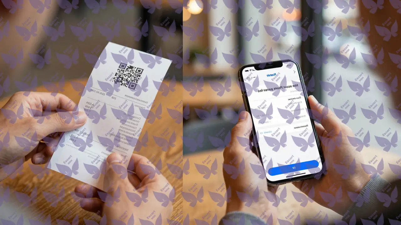 Клиент получает распечатанный чек с QR-кодом после услуги в спокойной городской обстановке.