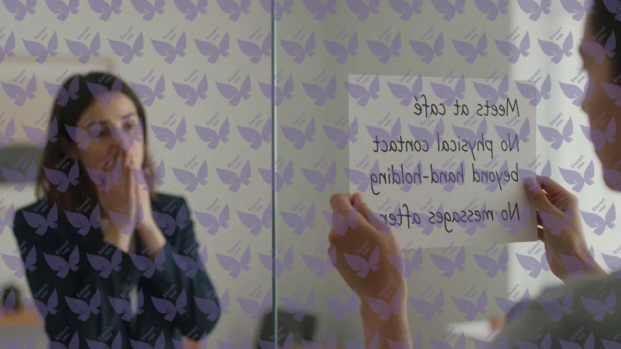 Прозрачная стена разделяет человека с перечнем границ и профессионала, который внимательно слушает, атмосфера спокойствия и уважения.