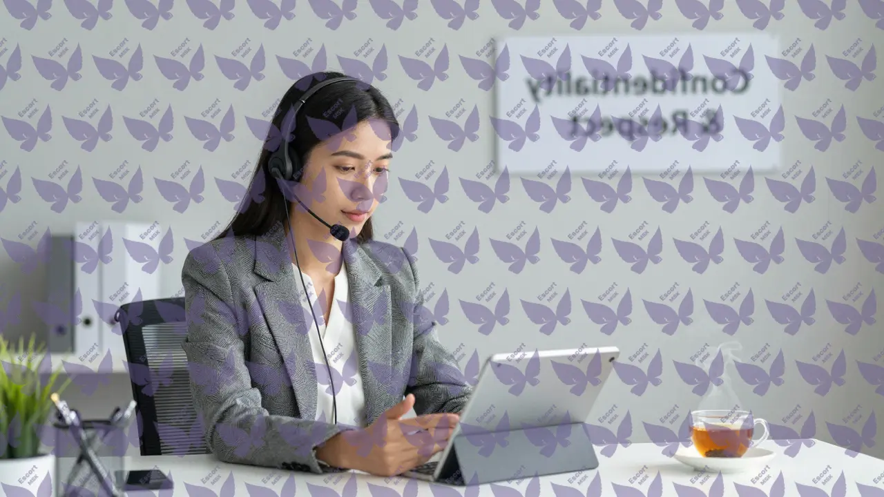 Женщина-менеджер в деловой одежде работает за столом, внимательно координируя встречи с клиентами в современном офисе.