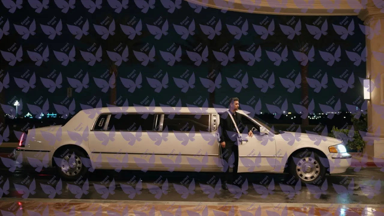 Черная лимузина останавливается у входа в Atlantis The Palm ночью, пассажир выходит один.