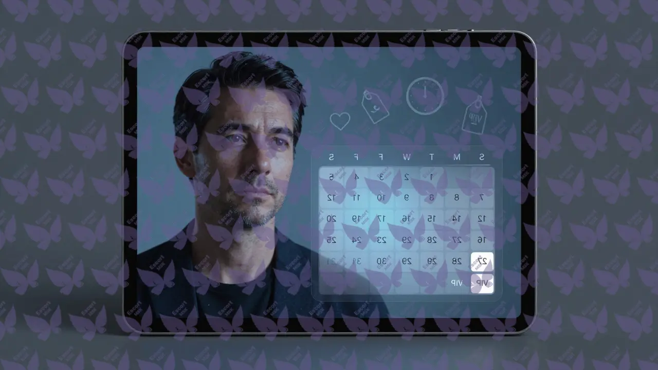 Частный календарь с VIP-датами на экране планшета, подсвеченный мягким светом.