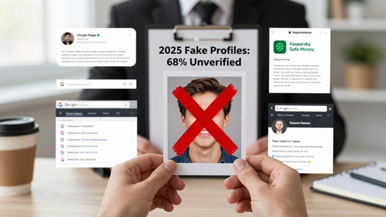 Распечатанное фото с красным крестом, вокруг — скриншоты подозрительных сообщений и приложения для защиты.